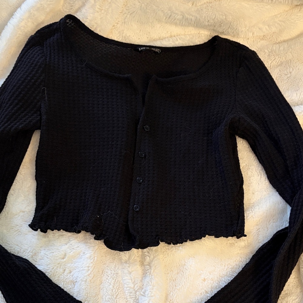 Black Button-Up Ribbed Top